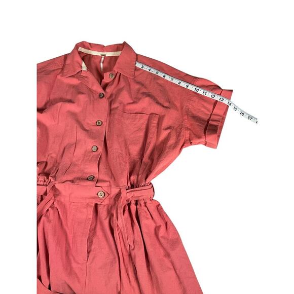 Free People Romper Coral Size XS Button Down Short Sleeve Belted Sinched Waist - Picture 8 of 13